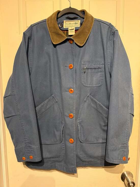 L.L.Bean Other - VTG LL Bean Field Coat Size M Reg Blue Canvas Plaid Lined Corduroy Collar